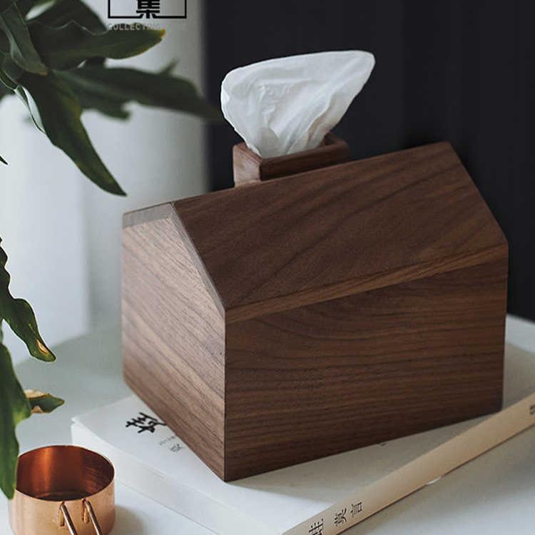 黑胡桃木抽纸盒家用客厅餐桌纸巾盒创意小木屋面纸盒简约餐巾纸盒