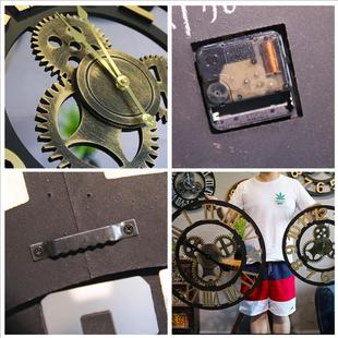 复古LOFT工业风圆形齿轮挂钟墙面壁茶餐厅酒吧客厅外贸装 饰钟表