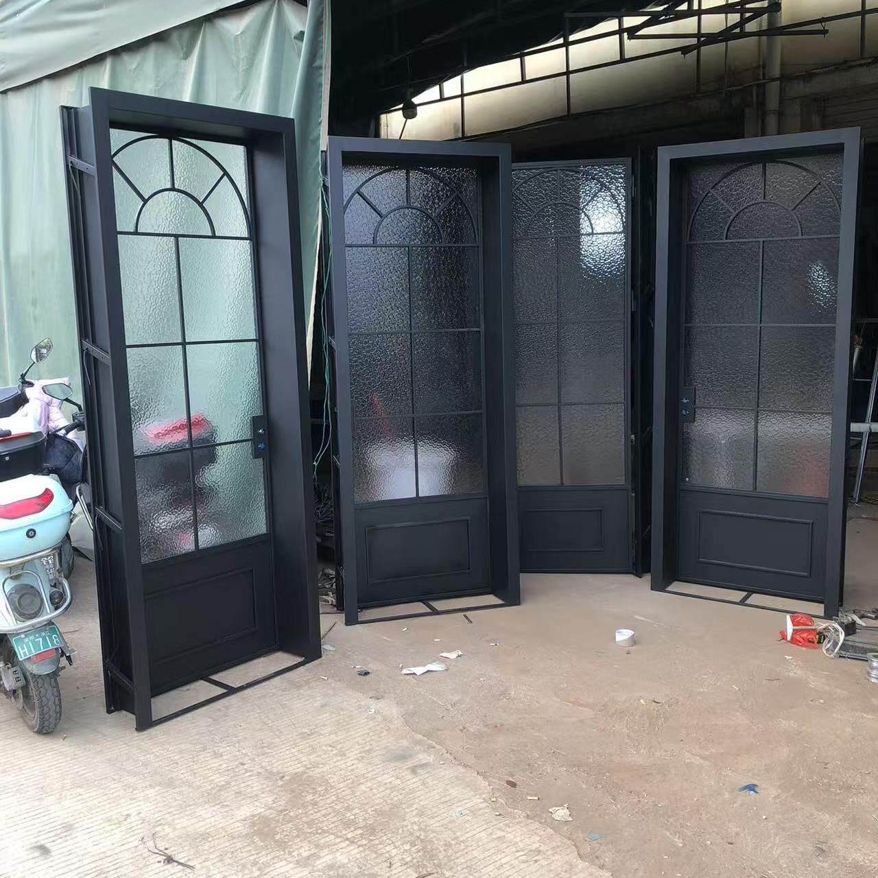 法式铁艺圆弧拱形门覆古极窄玻璃卫生间店铺入户平开对开大门定制