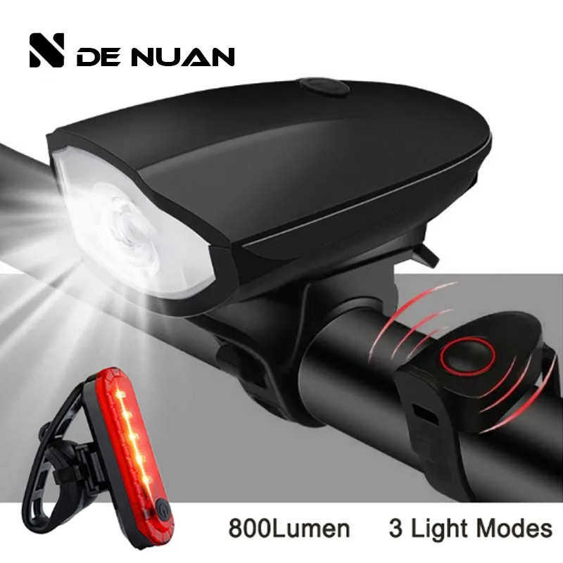 自行车喇叭灯USB充电T6前带铃铛智能户外骑行装备山地车喇叭前灯