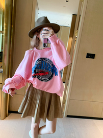 智研秋季韩国东大门毛线圈(毛线圈)纯棉，粉色单边露肩薄时尚个性卫衣