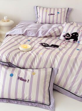 100X24支全棉长上绒件棉儿童四件套猫纯棉女孩被单三套可爱咪床用