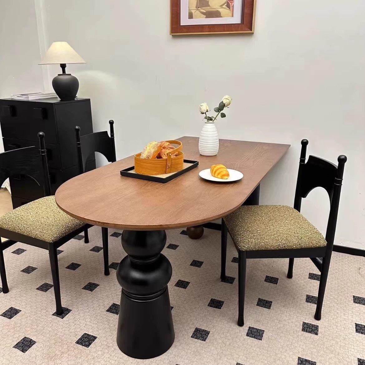 法式覆古半圆形靠墙饭桌全实木餐桌设计师家用小户型书桌创意长桌,住宅家具,实木餐桌,淘宝优惠券,粉丝福利购,淘宝优惠卷