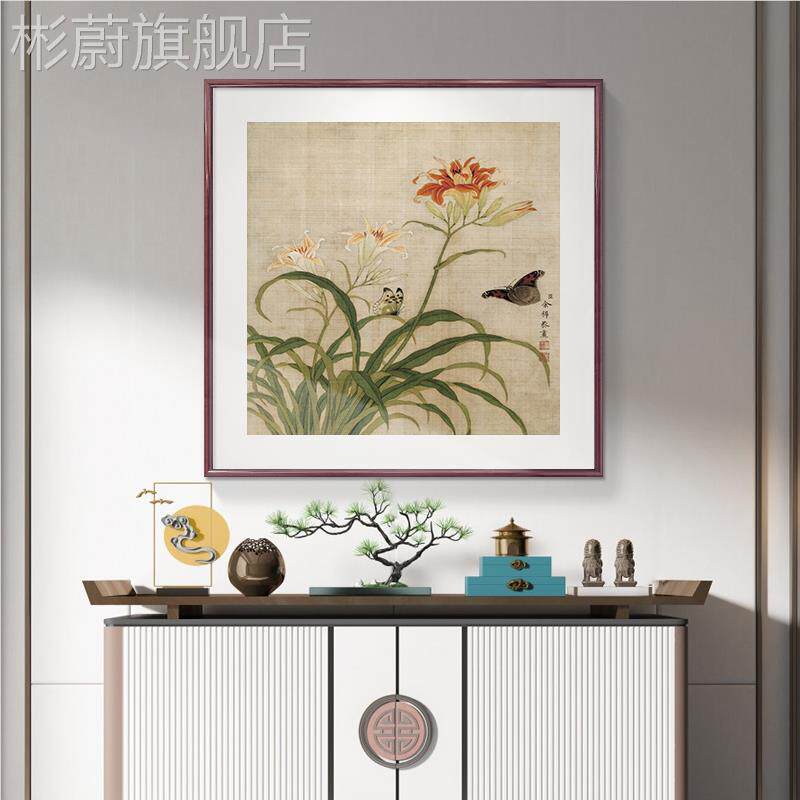 网红饰斗国客画花鸟墙挂画新中式玄装画关餐厅厅陈画洪绶玉堂方柱