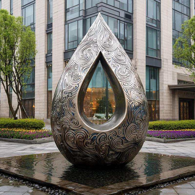 不锈钢水滴雕塑水景雕塑商业美陈户外艺术品摆件