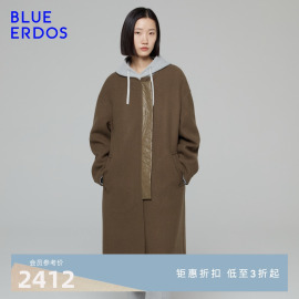 blueerdos秋冬简约圆领，气质通勤绵羊毛，中长款美拉德毛呢大衣外套