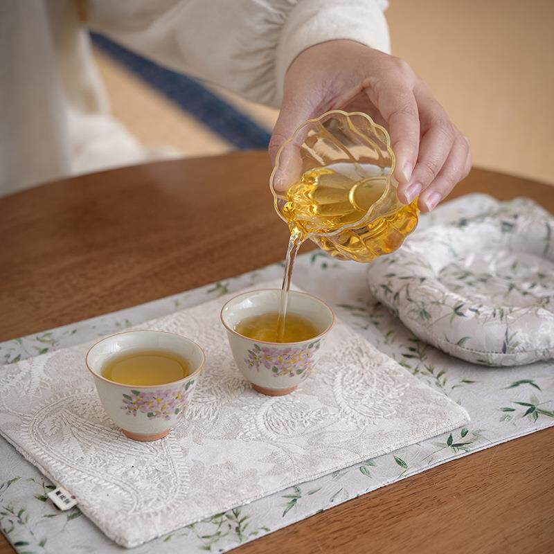 纸织绵暗刺绣纹水芷歆双面茶席防布艺壶承ZH84617茶壶隔热垫巾盒