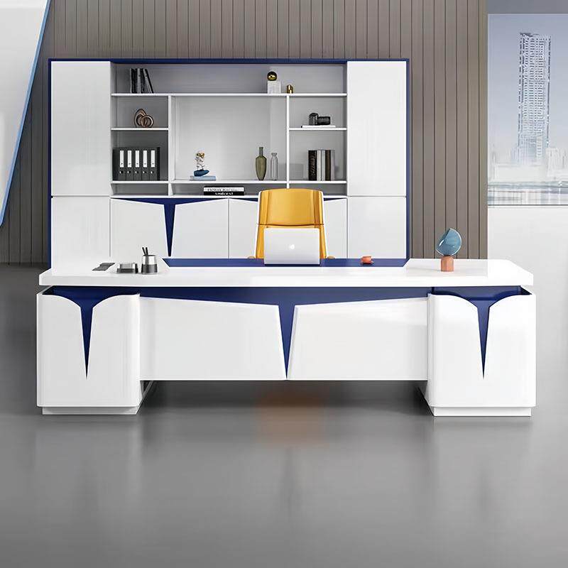钢琴烤漆办公桌设计师创意高端总裁老板桌时尚白色经理主管大班台