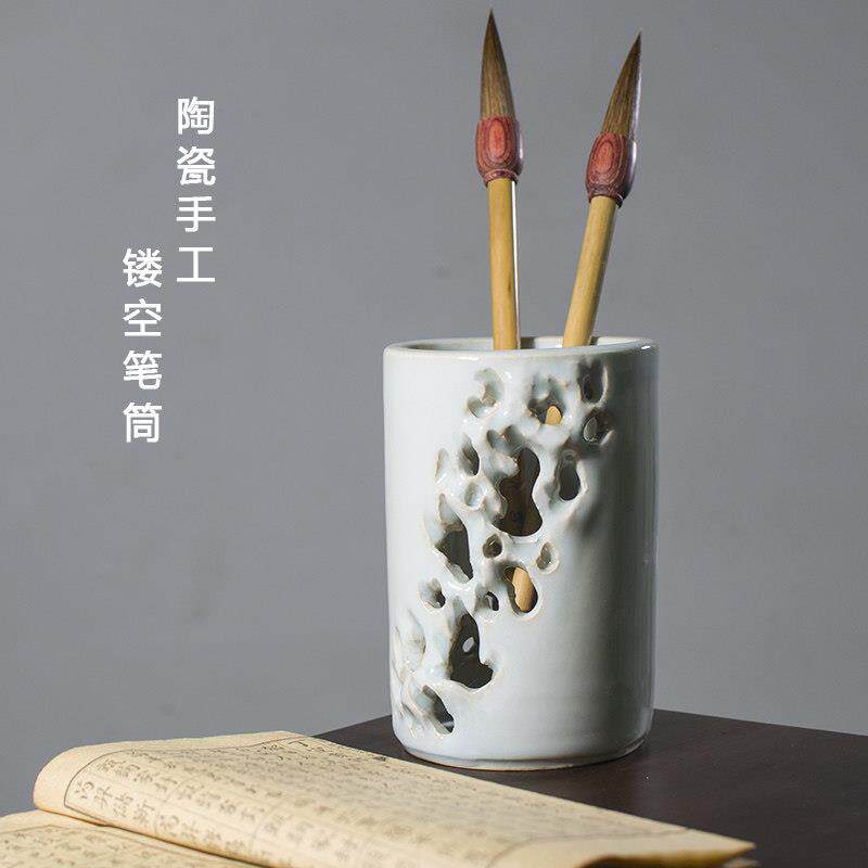 景德镇陶瓷笔筒手工文房毛笔收纳桶创意中国风插笔筒办公桌面茶道