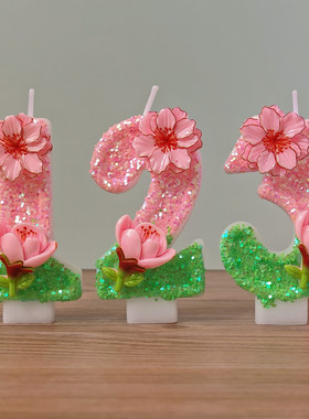 甜美粉色花朵蜡烛蜡烛生日蜡片