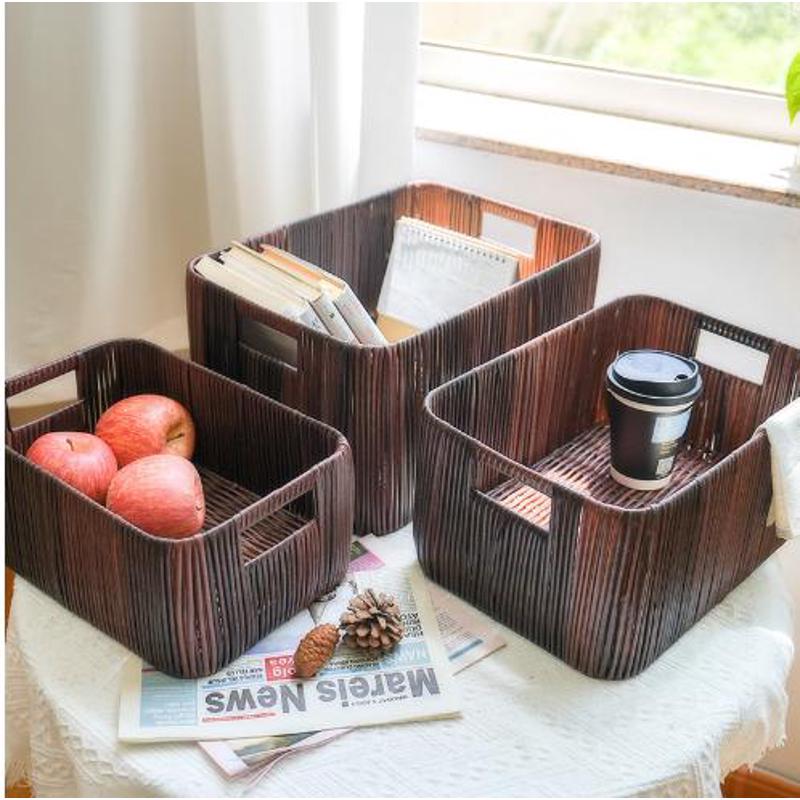 外贸草编收纳筐仿藤编橱柜箱子杂物收纳筐储物盒整理箱