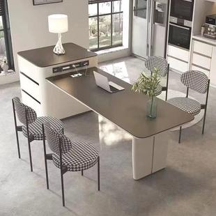 岩板岛台餐桌椅子一体奶油风法式高级家用伸缩倒台中岛台餐桌导台