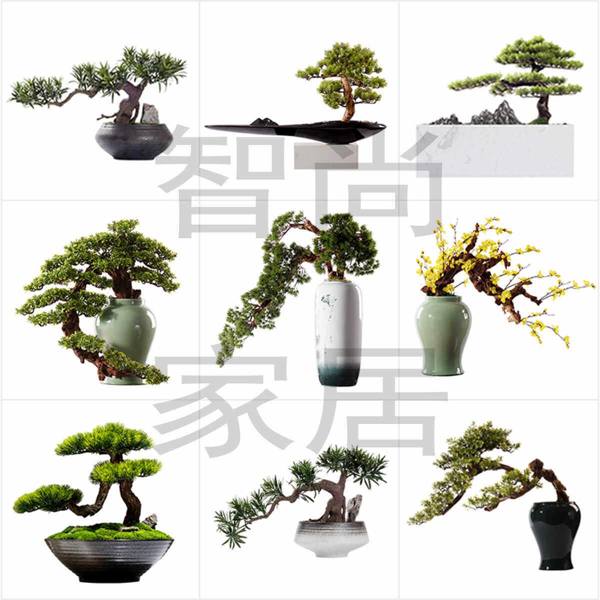 现代家居客厅艺术品别墅仿真迎客松盆景摆件样板间售楼处软装饰品