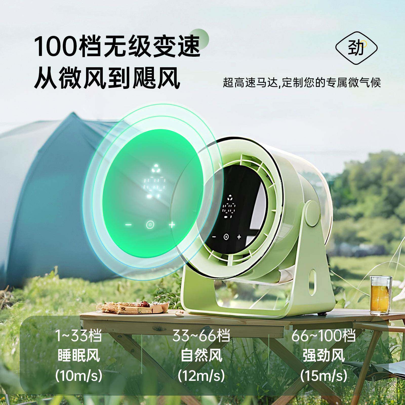 同诗高速无线壁挂循环电风扇桌面充电式小型便携式办公户外迷你US