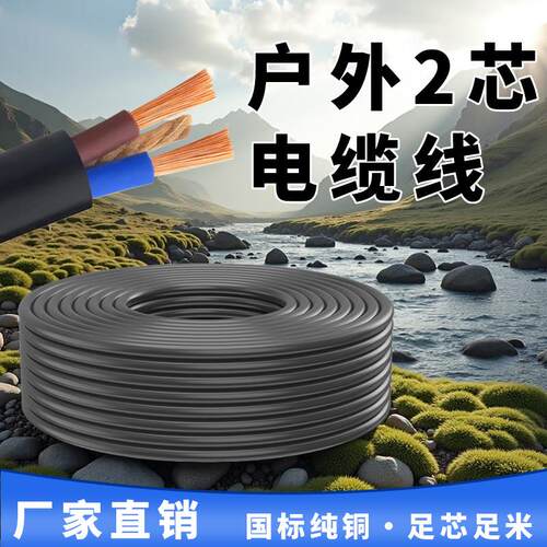 正国标纯铜电缆线 线2芯户外防水防晒2点5/1.5/4/6/10平方铜芯电