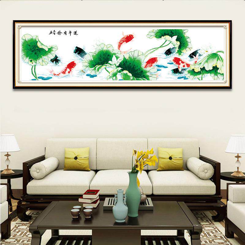 厂家十字绣大幅客厅连年有余动物系列刺绣挂画自绣布艺品