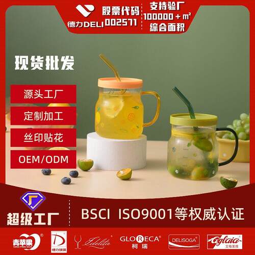 刻度玻璃杯 高颜值玻璃吸管杯女办公室带刻度水杯耐热可微波情侣