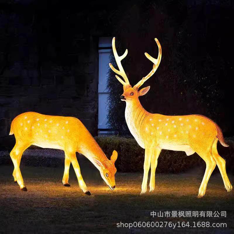 户外仿真太阳能发光梅花鹿造型灯园林景观庭院公园草坪灯装饰摆件