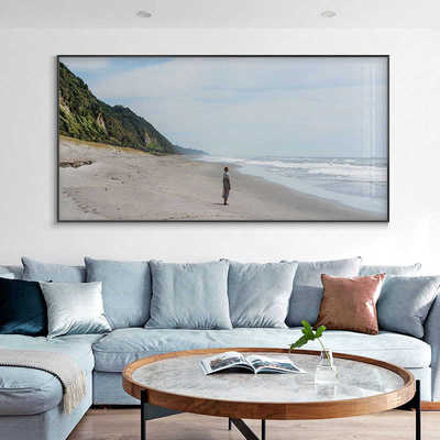 日式自然风景海洋装饰画横版森林版画沙发背景墙壁画简约客厅挂画