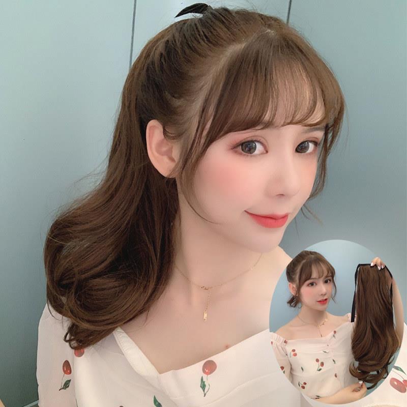 假发马尾 短款梨花真马尾假发女真发高长卷发大波浪绑带式假辫子
