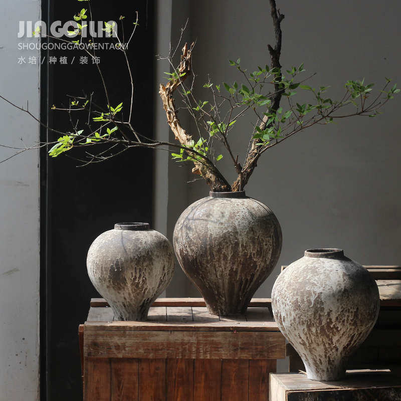 民宿陶罐新中式陶瓷插干花花盆家居摆件粗陶侘寂风复古花瓶陶器,家居饰品,花瓶,淘宝优惠券,粉丝福利购,淘宝优惠卷