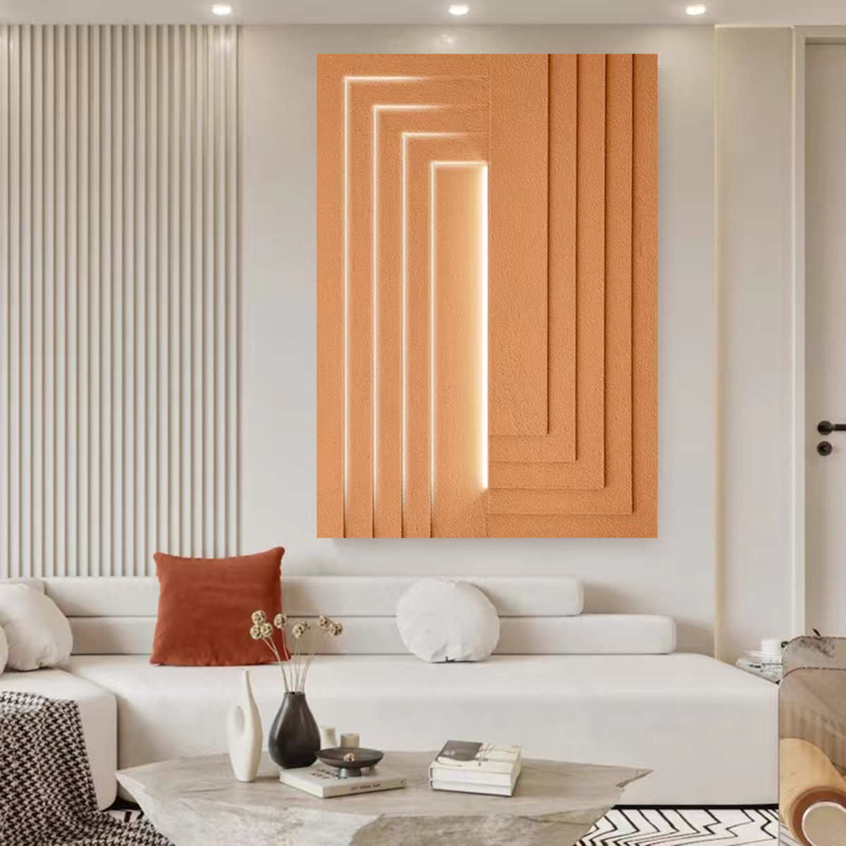 客厅LED灯装饰画高档入户玄关浮雕挂画酒店样板房立体发光抽象画