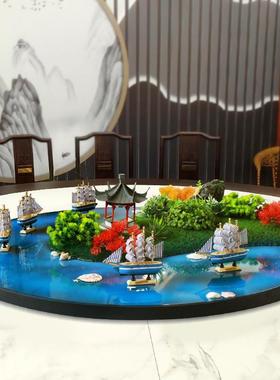 酒QcDQ5Fyw意店餐桌转盘桌中间花1米景观装饰圆桌中间摆件摆芯创