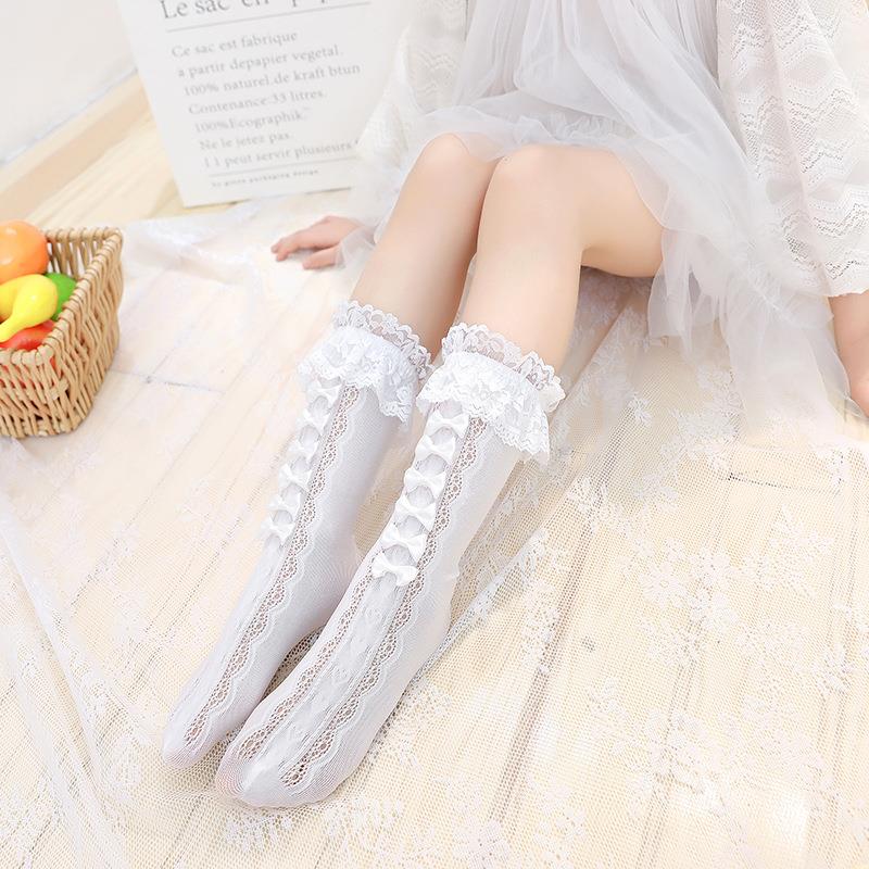 白色蕾丝洛丽塔小腿袜袜子女童中筒jk长筒花边日系丝袜半腿lolita