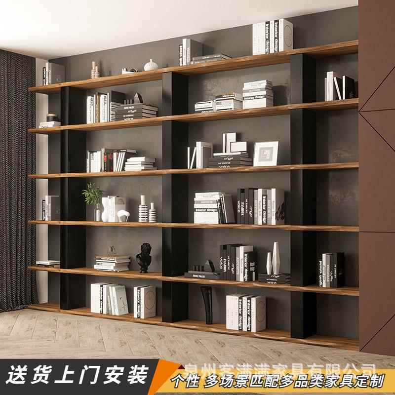 工业风实木架子公司落地置物架loft办公室书架靠墙设计感家具创意