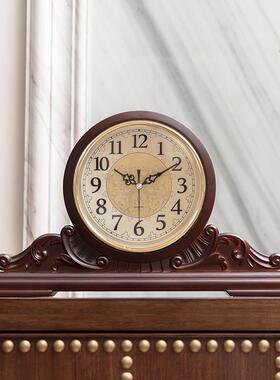 客厅座钟复古非实木大号老台式时钟表静音新中式博古架电视柜摆件