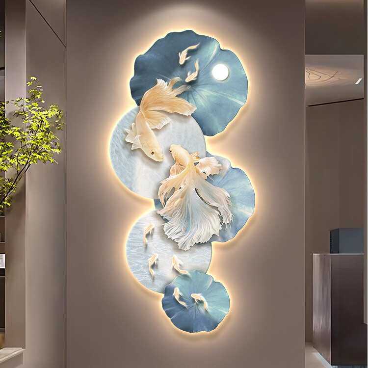 画门口高级过道壁灯尽头九玄关led装饰画图走廊正对鱼挂画感入户
