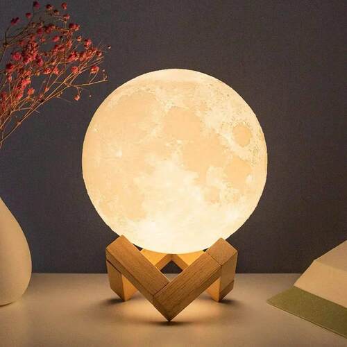 LED Night Light 8cm Moon Lamp Battery Powered With Stand Sta
