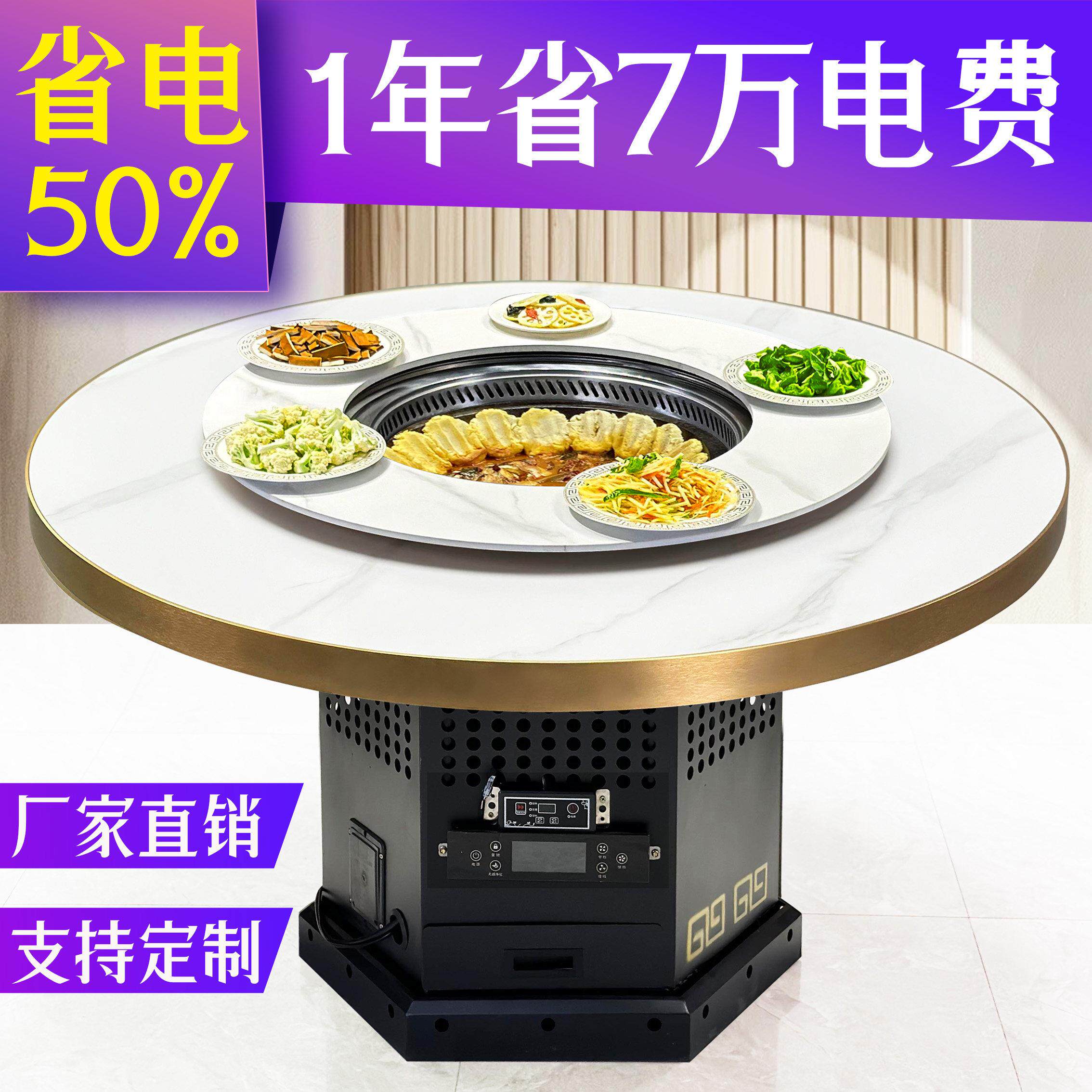 饭店地锅鸡专用桌子商用铁锅炖灶台电陶炉岩板东北柴火鸡烧电灶台