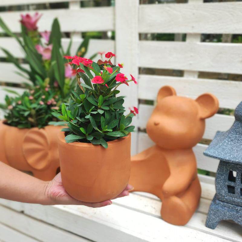 花园装饰摆件 庭院创意陶瓷造景 户外园艺红陶造型花盆灯罩工艺品