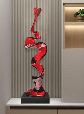 客厅电视柜玄关装饰透明树脂摆饰抽象雕塑艺术品红色轻奢竖高摆件