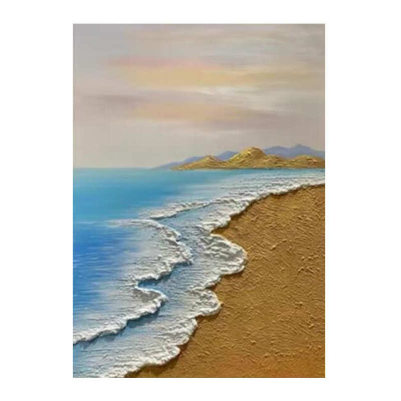 装饰画版沙滩客厅抽象手绘海景肌理大海竖挂画纯手工立体玄关油画
