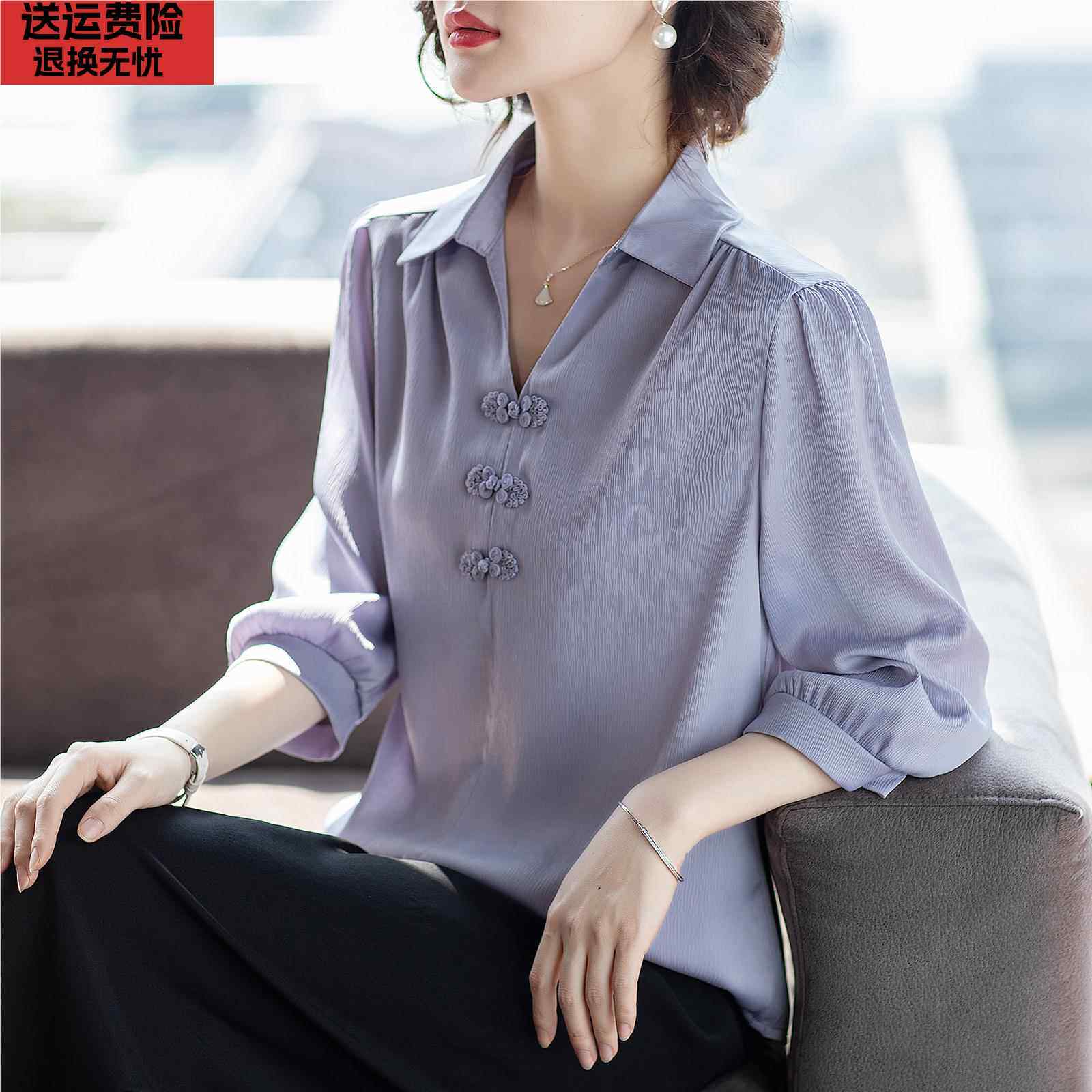 妈妈春夏装休闲套装中年女时尚气质雪纺40岁中老年人洋气T恤上衣
