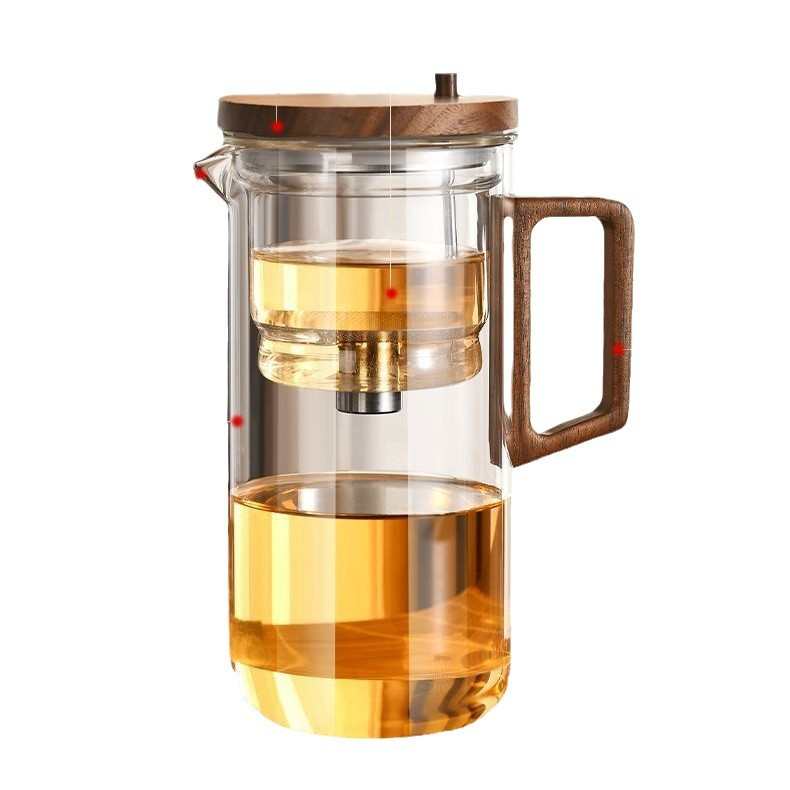 胡桃木飘逸杯全玻璃内胆飘逸壶泡茶茶水分离茶壶一键过滤茶具