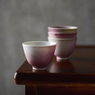 禅意开片可养高温手作茶器 景德镇窑变冰裂釉主人杯硒红釉粉红日式