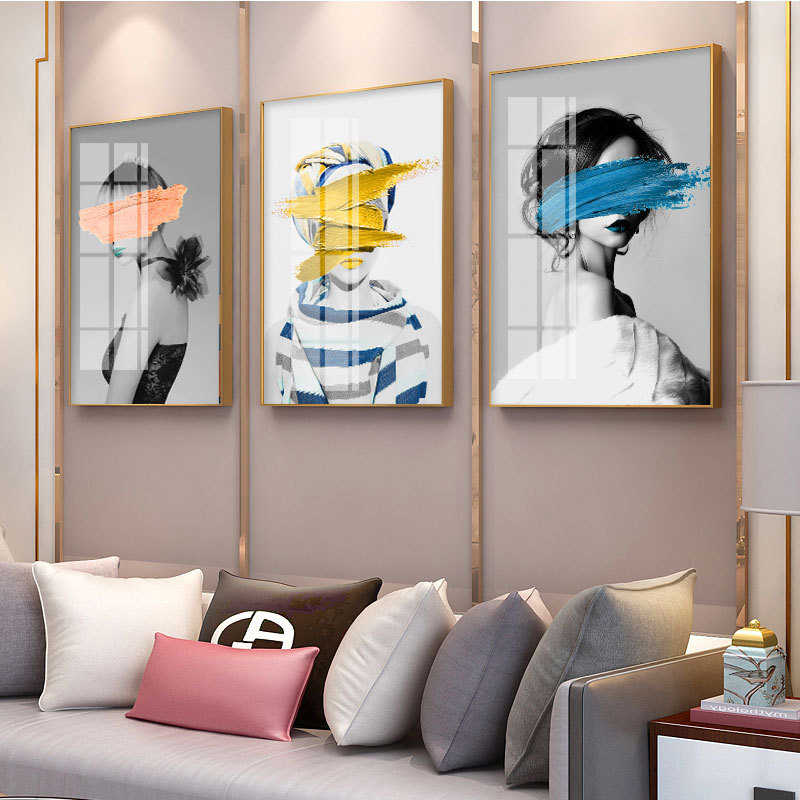 黑白时尚简约美容院装饰画艺术人物装饰画客厅背景墙画挂画大尺寸图片