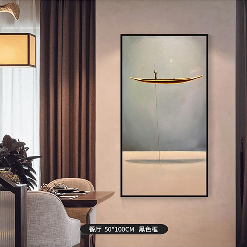 新中式入门玄关装饰画竖版以梦为马酒店走廊过道挂画摆渡人船壁画