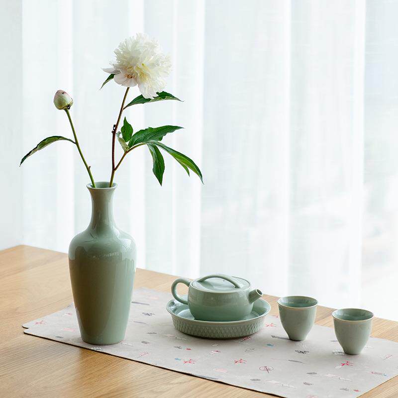 展瓷宋青美人花瓶简约禅意中式陶瓷花瓶文人花器茶道配件家居摆设