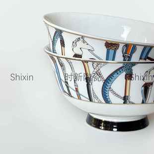 骨瓷 勺套H1582装 新权杖欧式 轻奢烫陶瓷碗家米用防餐具高脚碗碗款