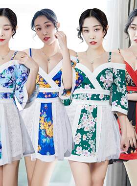 性感女连衣裙桑拿技师服显瘦低胸吊带日式和服浴场按摩足疗工作服