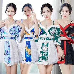 性感女连衣裙桑拿技师服显瘦低胸吊带日式和服浴场按摩足疗工作服