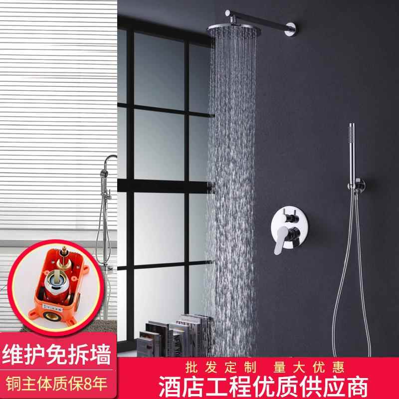 辉瓷 铜二功能圆形超博增压暗装花洒 入墙预埋酒店工程淋浴花洒