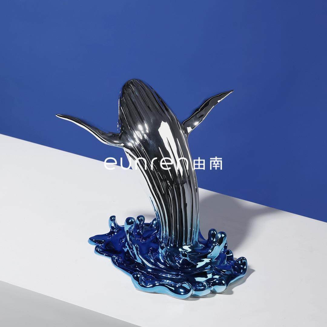 现代创意轻奢电居镀鲸鱼海豚树脂雕YN-BJ160塑摆样件间客厅酒板柜