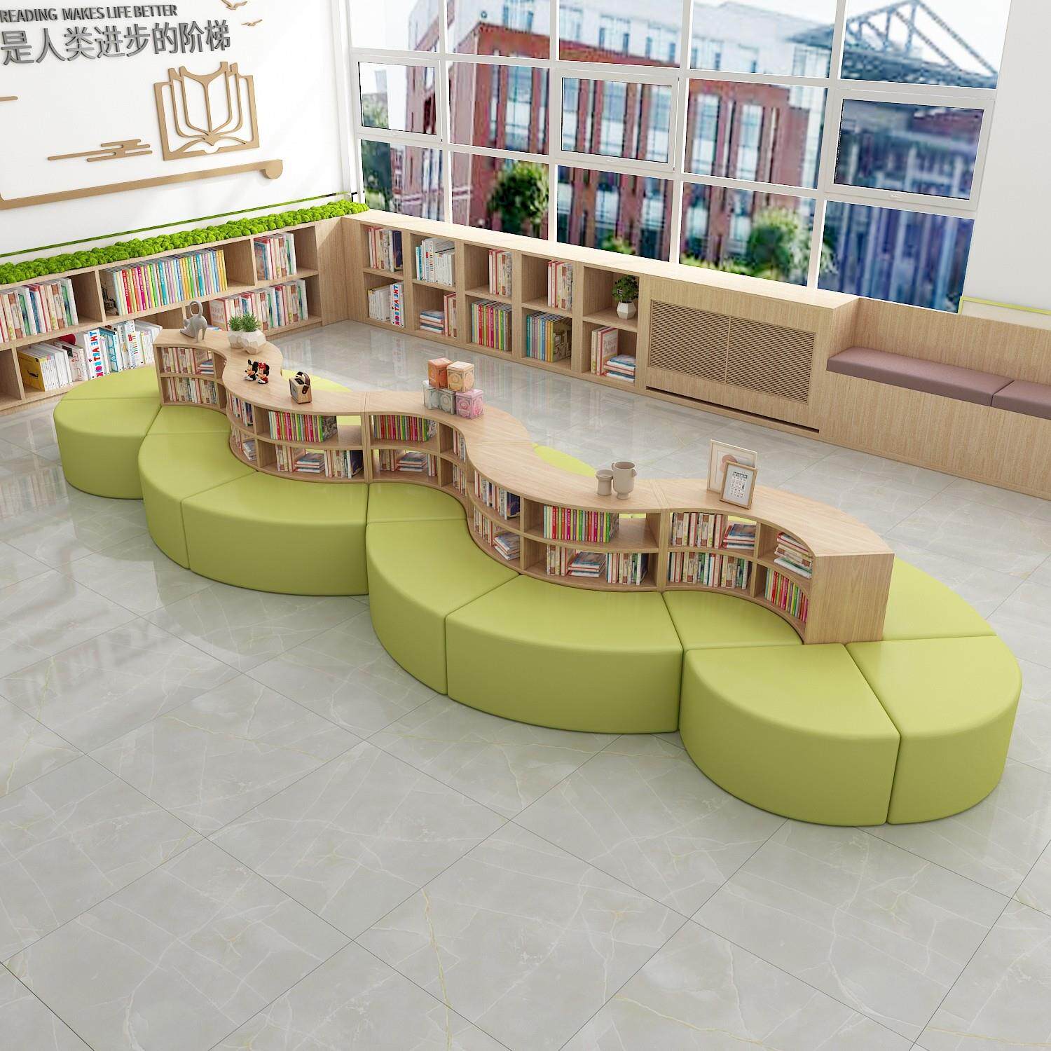幼儿园储物沙发办公大厅学校创意异形接待书柜图书馆弧形书柜沙发