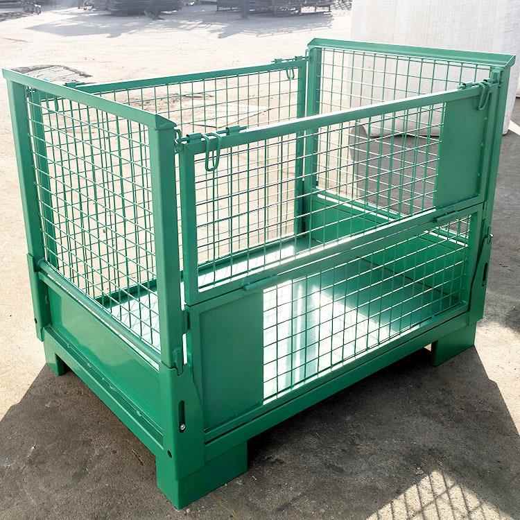 折叠欧式网格料箱仓储笼工厂供应一面开门可堆叠仓储物流周转笼