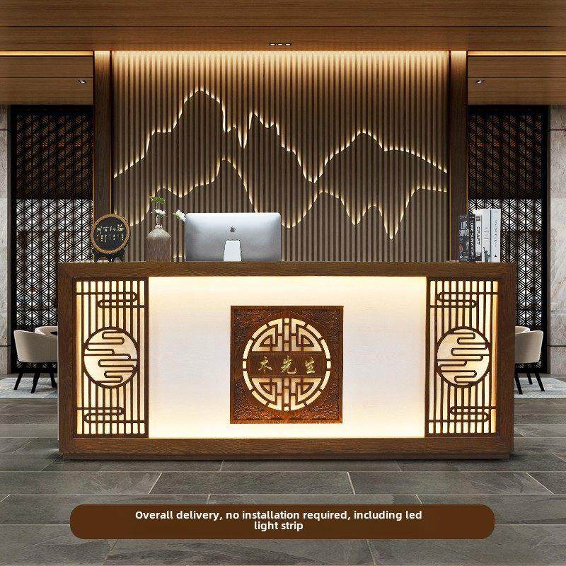 新中式饭店吧台收银台民宿采耳足浴中医养生馆覆古实木前台接待台,商业/办公家具,收银台,淘宝优惠券,粉丝福利购,淘宝优惠卷